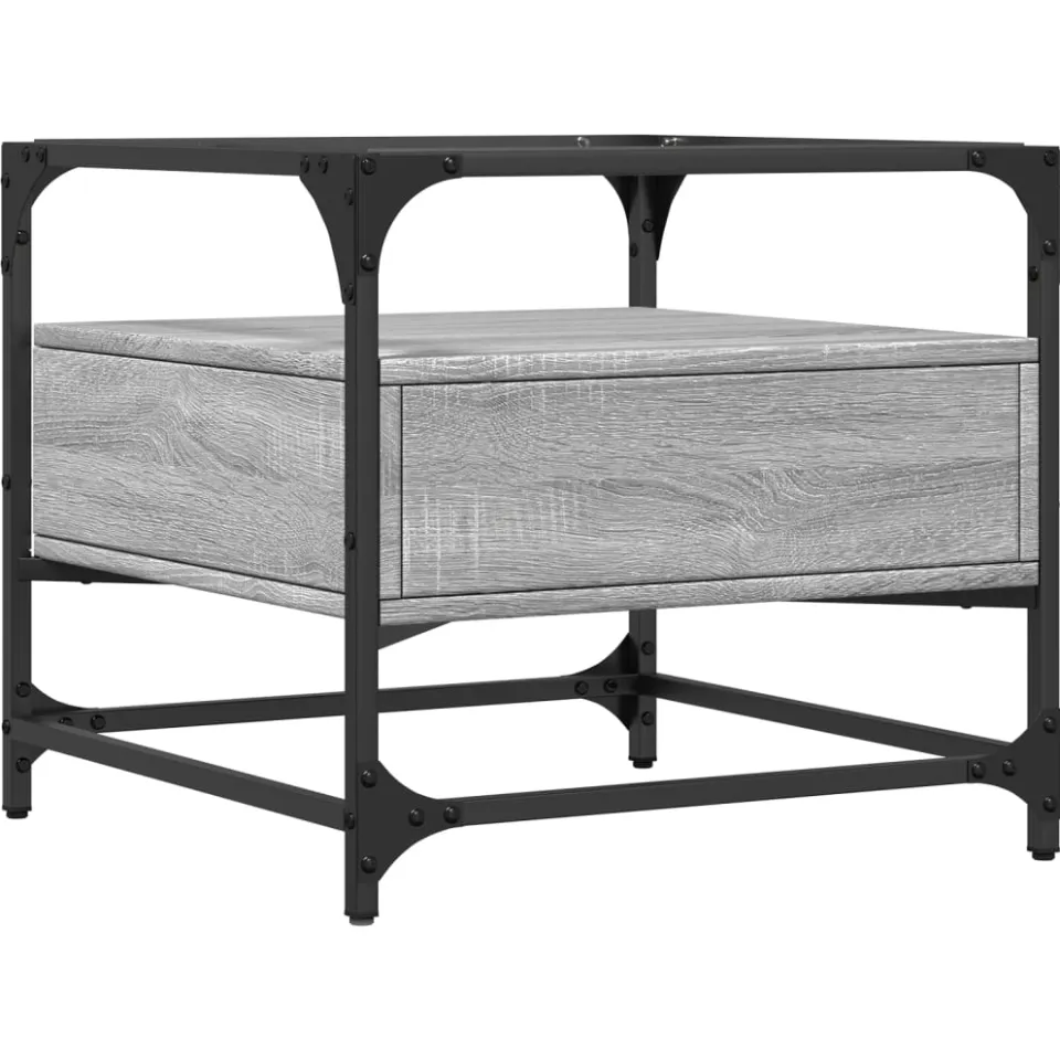 vidaXL Salontafel met glazen blad 50x50x45 cm staal grijs, foto 4
