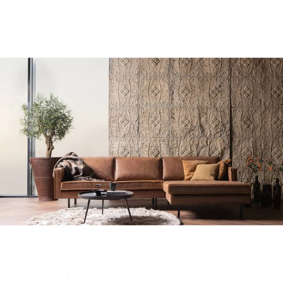 WOOOD Rodeo Chaise Longue Rechts - Leer - Cognac - 85x300x86, foto 3