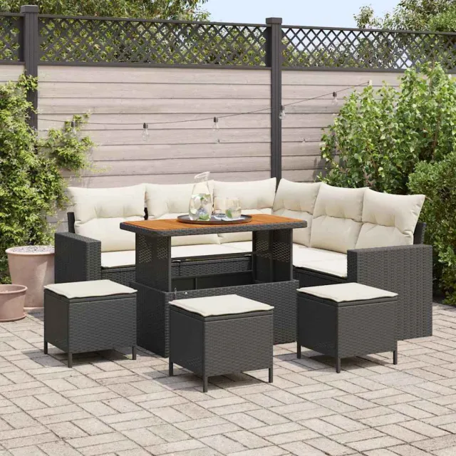 vidaXL Tuinbankenset 9 st Zwart poly rattan, foto 2
