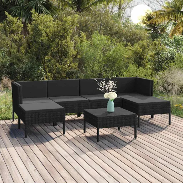 vidaXL 7-delige Loungeset met kussens poly rattan zwart, foto 2