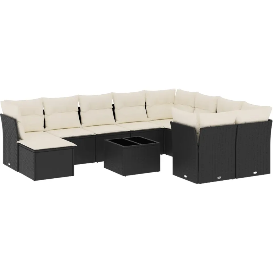 vidaXL 11-delige Loungeset met kussens poly rattan zwart, foto 3