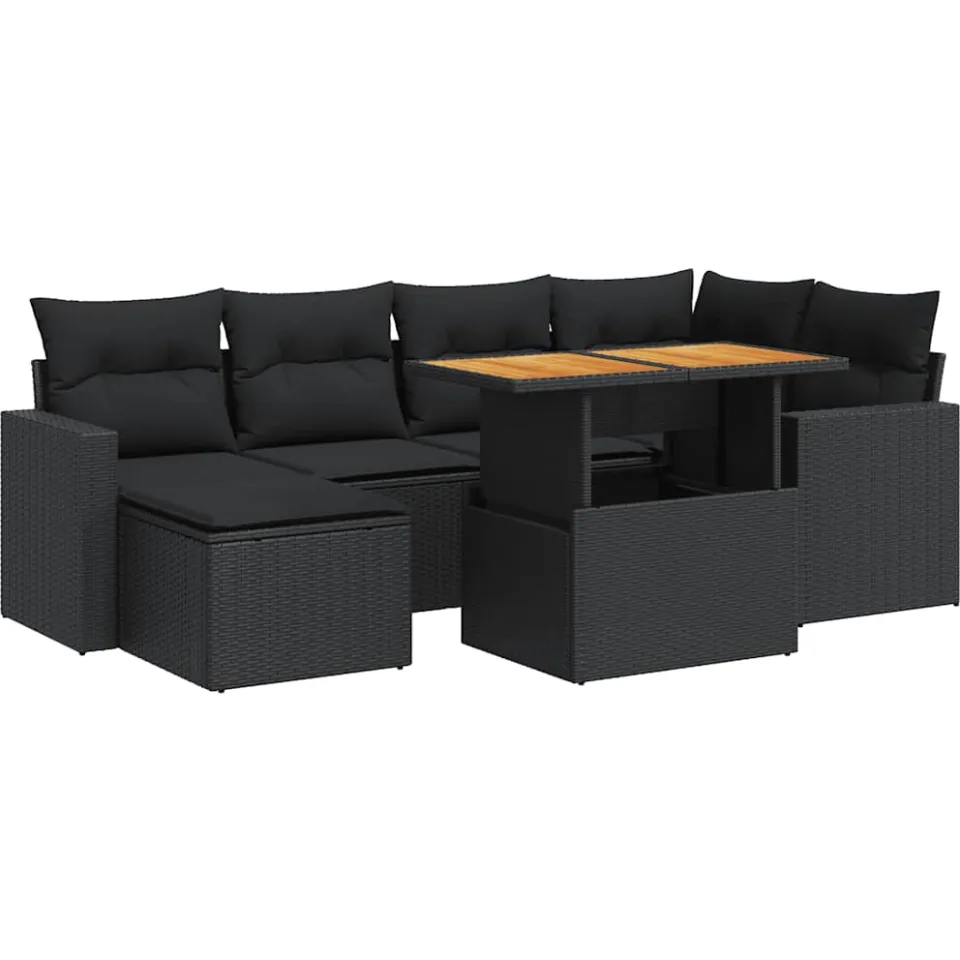 vidaXL 7-delige Loungeset met kussens poly rattan zwart, foto 3