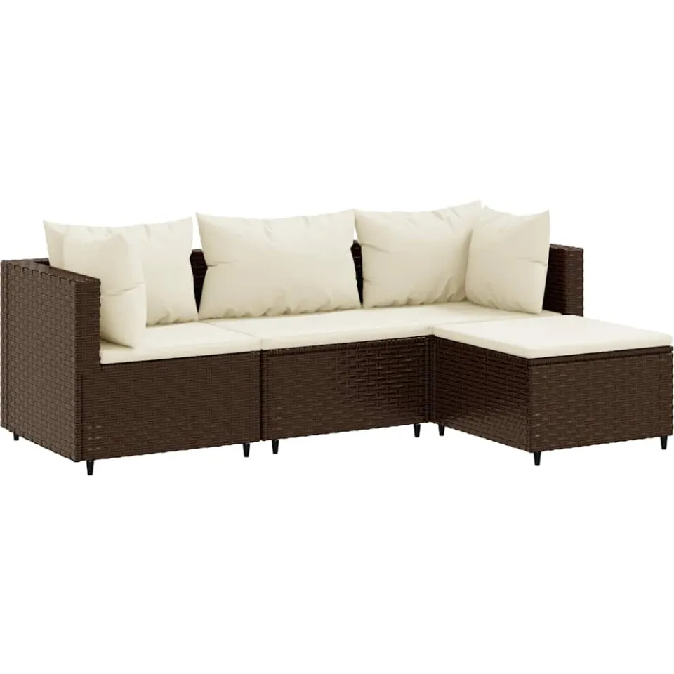 vidaXL 4-delige Loungeset met kussens poly rattan bruin, foto 3