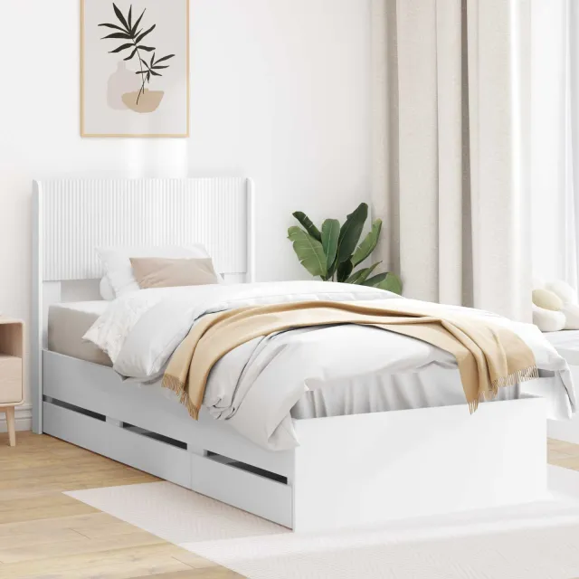 vidaXL Bedframe met opbergruimte en hoofdbord met lade Wit 90 x 200 cm