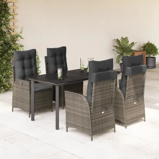 vidaXL 5-delige Tuinset met kussens poly rattan grijs, foto 2