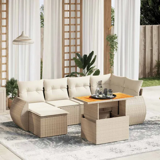 vidaXL 7-delige Loungeset met kussens poly rattan beige, foto 2