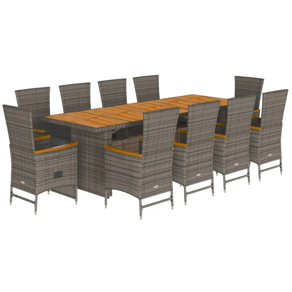 vidaXL 11-delige Tuinset met kussens poly rattan grijs