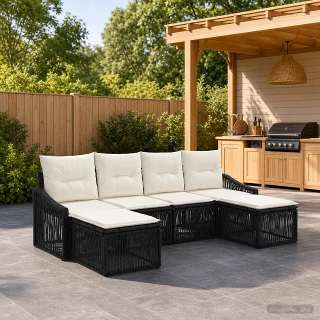 vidaXL Tuinbankenset 6 st 6-zits Zwart poly rattan, foto 2