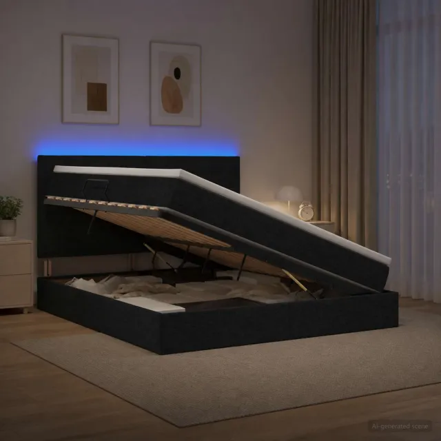 vidaXL LED Opslagbed met Matras Zwart 140 x 190 cm Stof
