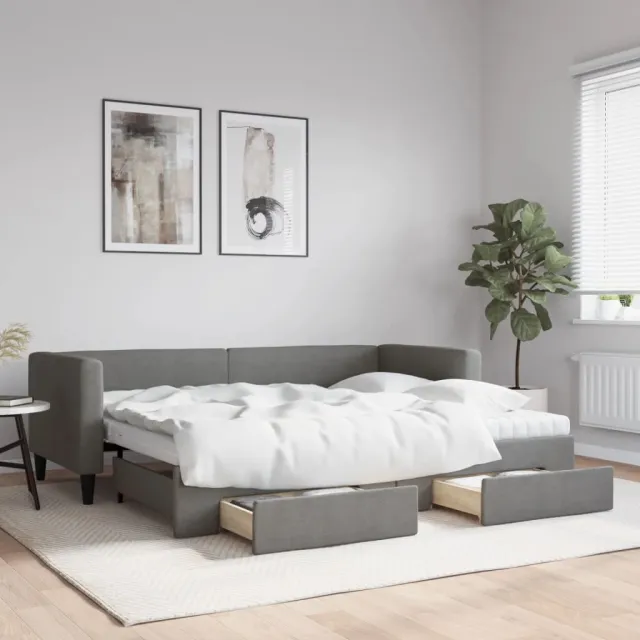 vidaXL Slaapbank onderschuifbed en lades 80x200 cm stof donkergrijs grijs