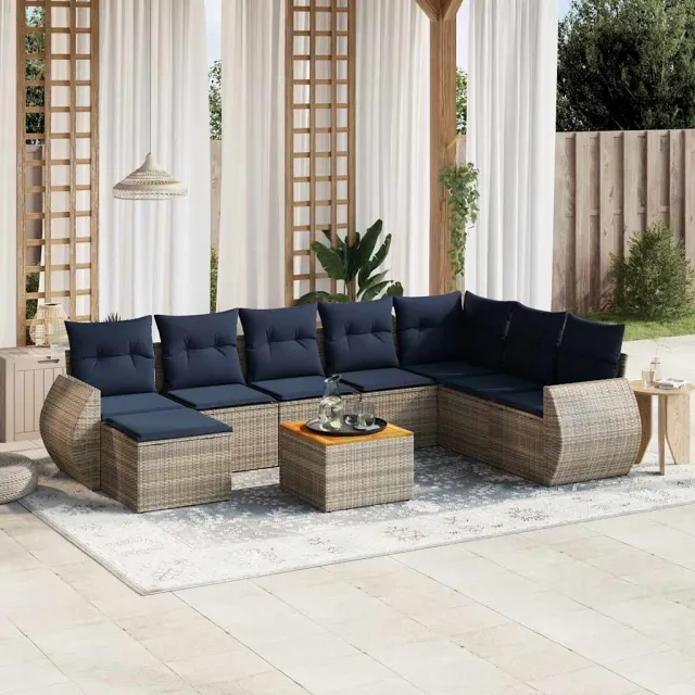 vidaXL 9-delige tuinbankset met kussens, grijs polyrotan, foto 2