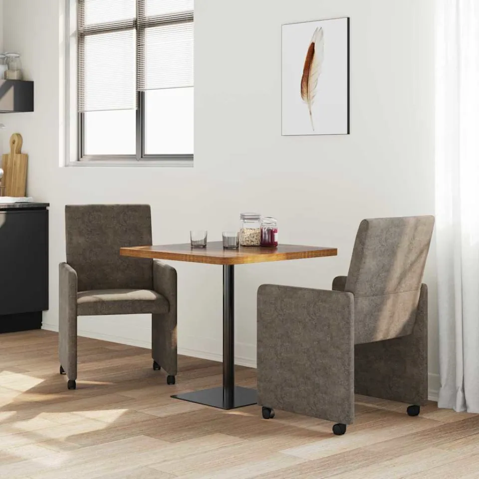 vidaXL Eetkamerstoelen met Wieltjes 2 st Faux suede leer Donkergrijs grijs, foto 3