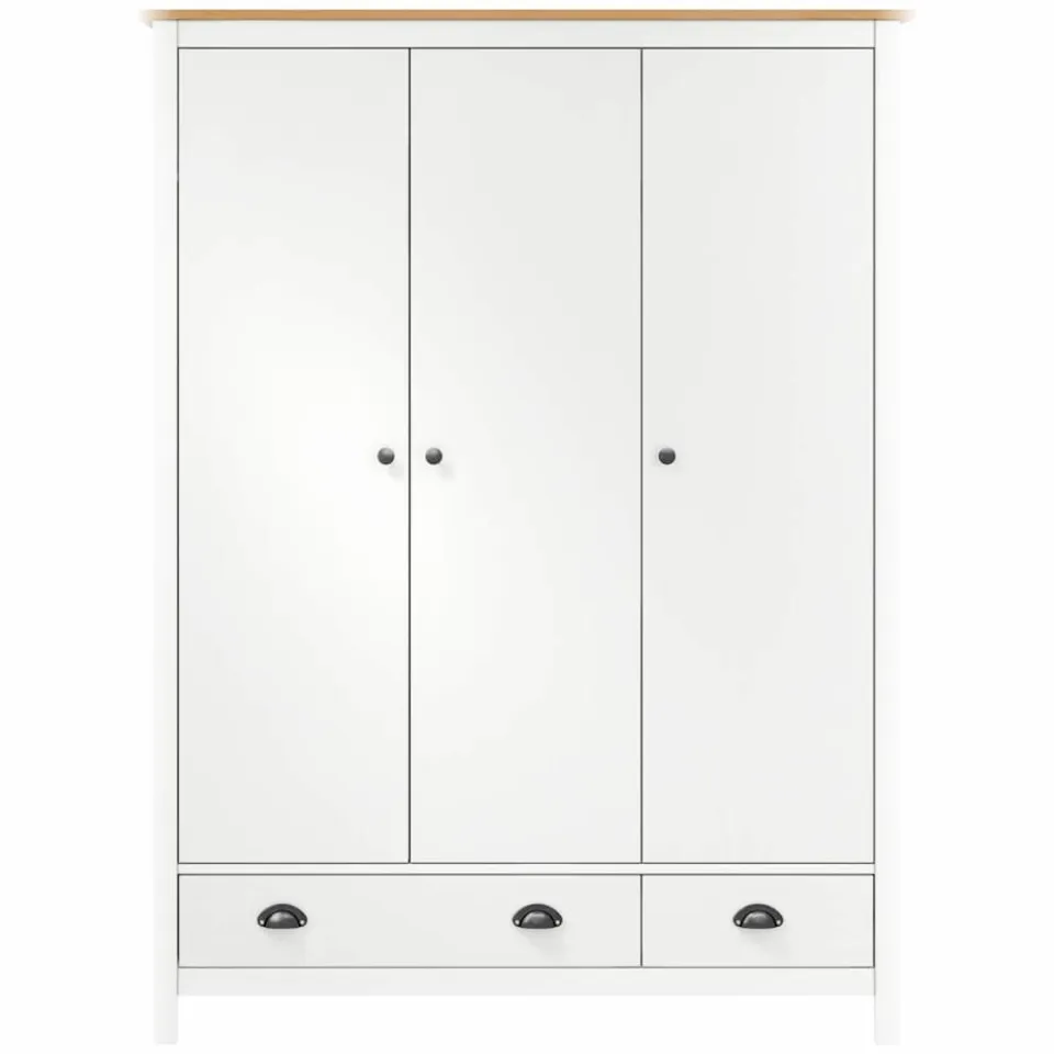 vidaXL Kledingkast Hill 3 deuren 127x50x170 cm massief grenenhout wit
