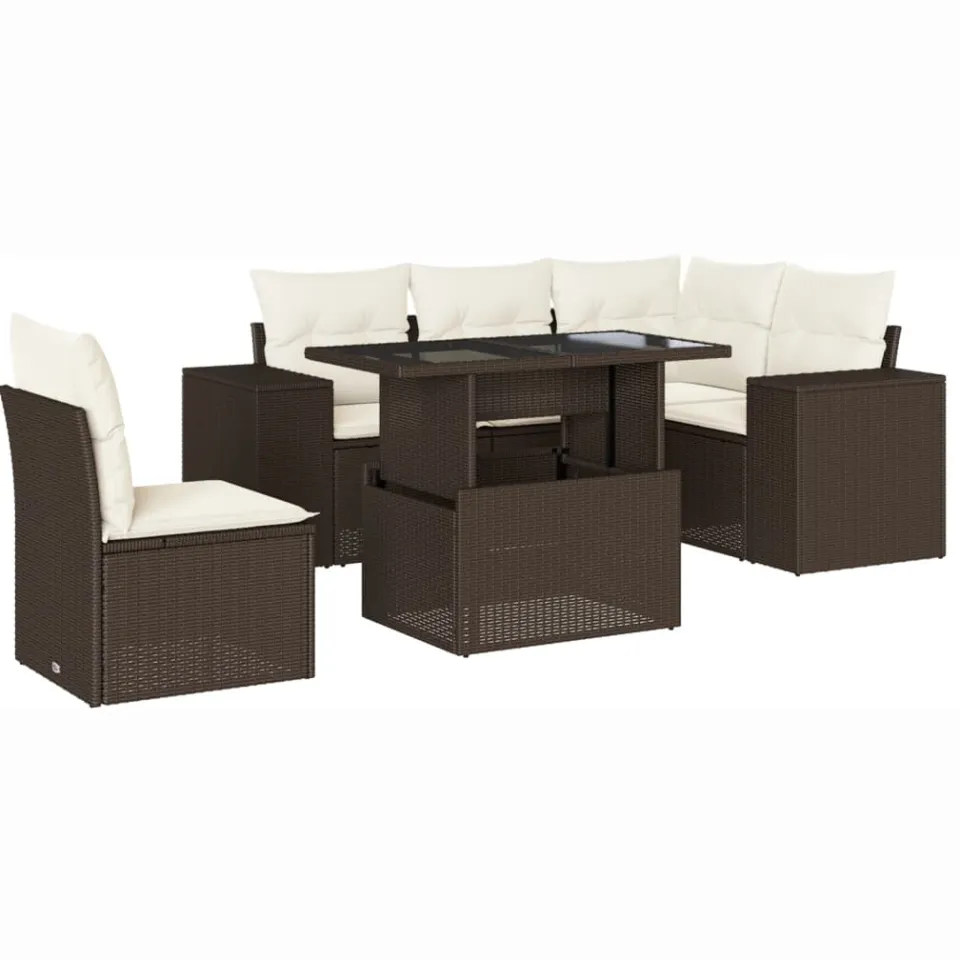 vidaXL 6-delige Loungeset met kussens poly rattan bruin, foto 3