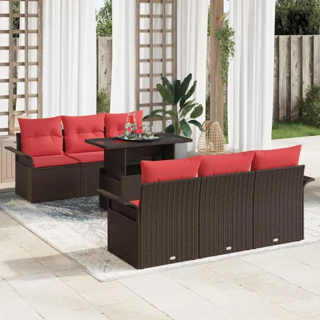 vidaXL Tuin Sofa Set 7 st 6-zits Bruin Polyrotan, foto 2