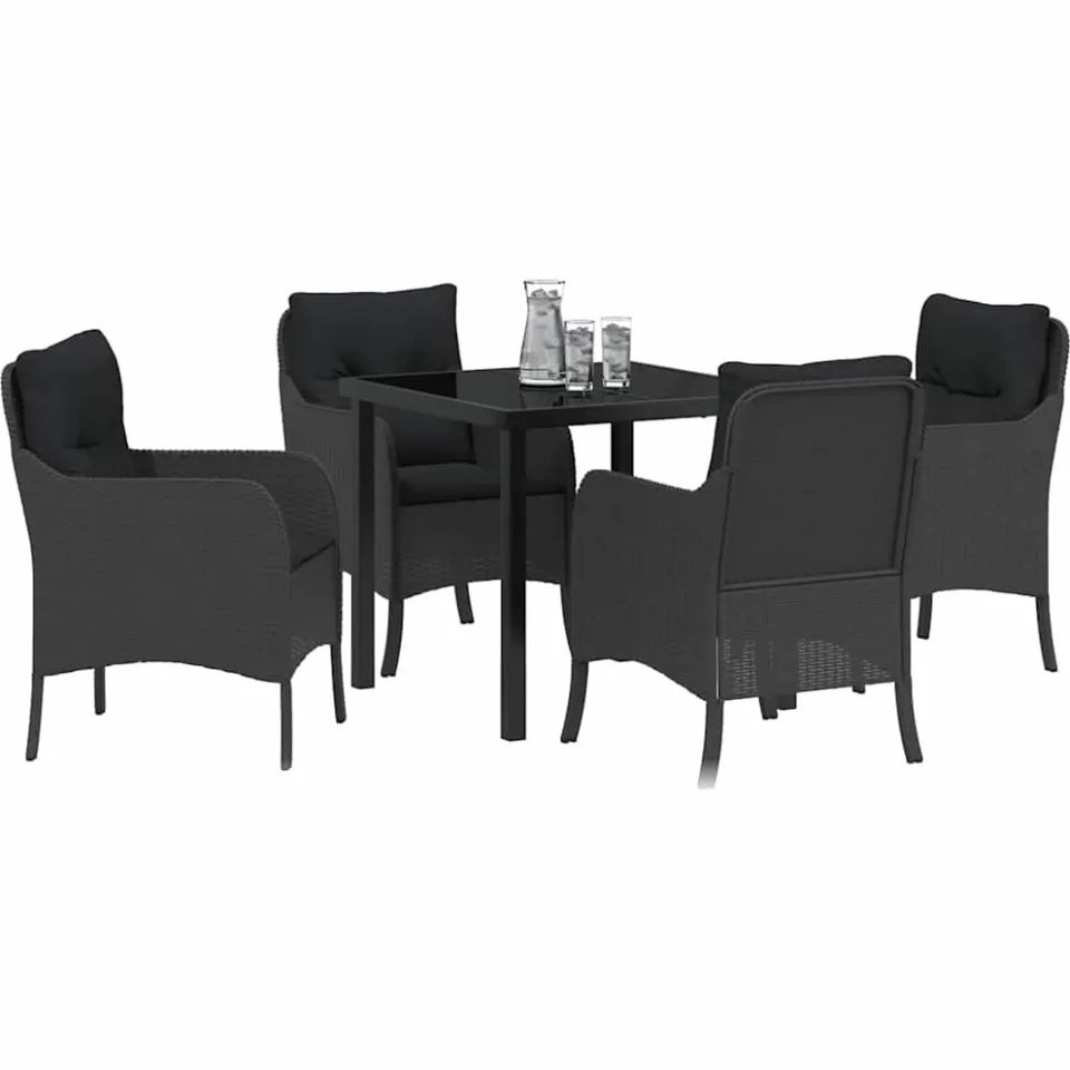 vidaXL Tuin eettafelset 5 st Zwart poly rattan
