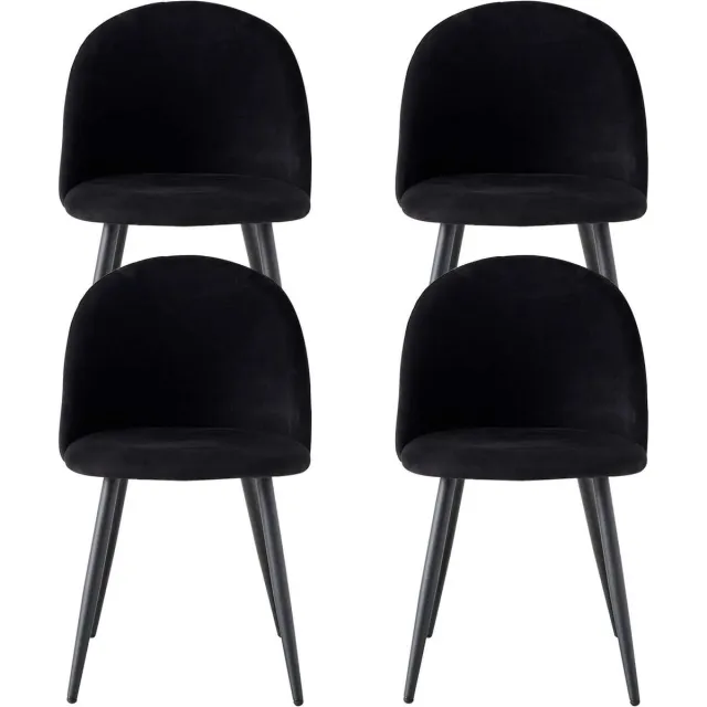 SteeFly® Fluwelen zitcomfort - Elegante eetkamerfauteuils - Luxe stoelen set van 4 - Ergonomisch - Zithoogte: 43cm - Zwart