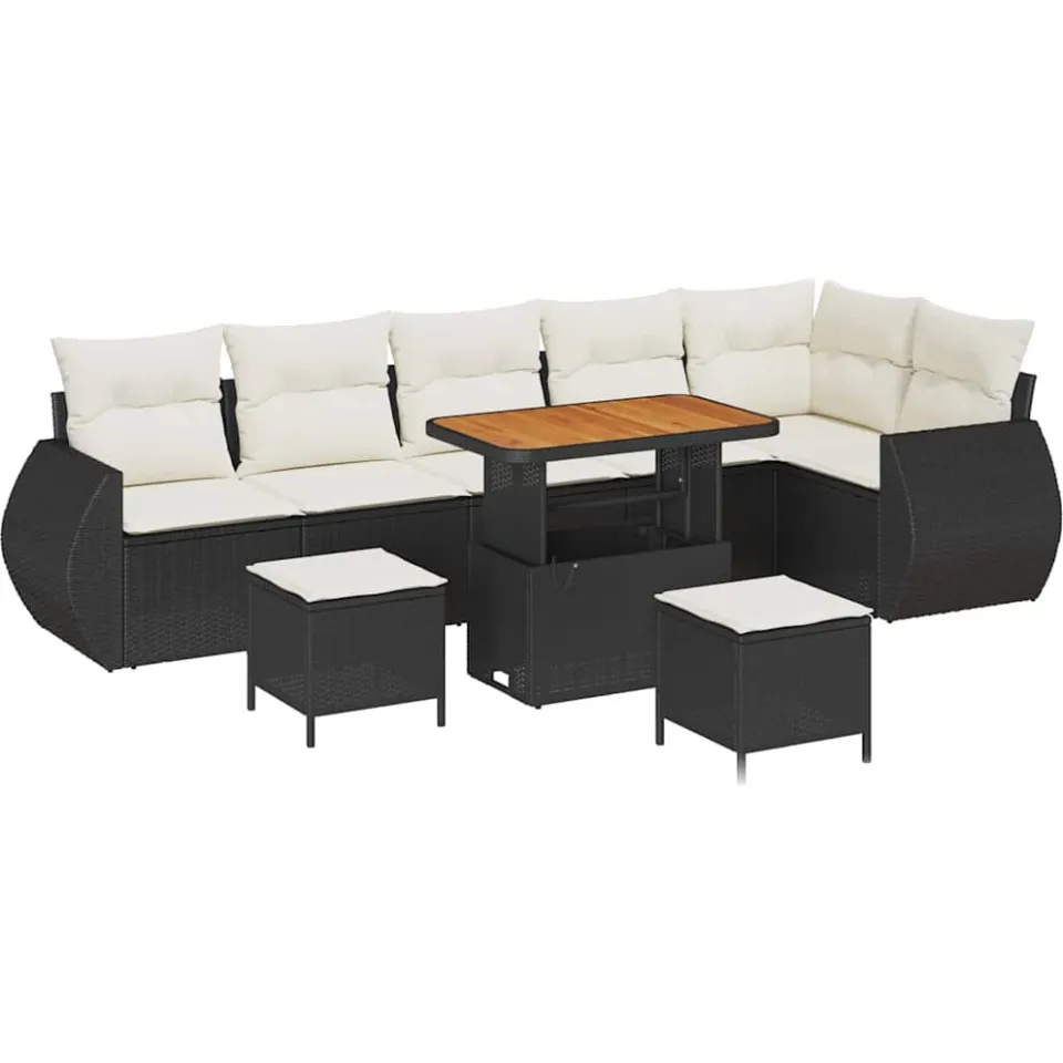 vidaXL Tuinbankenset 9 st Zwart poly rattan