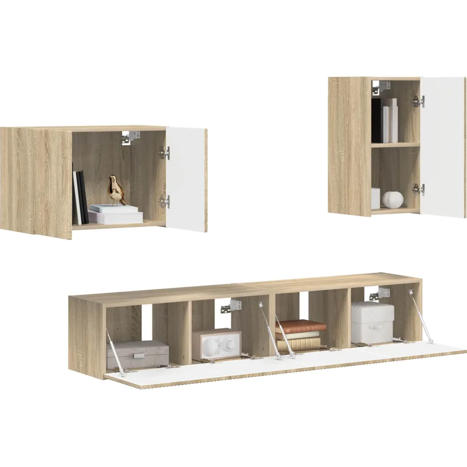vidaXL TV Wandkast Set 4 st Sonoma Eiken Bewerkt hout Bruin