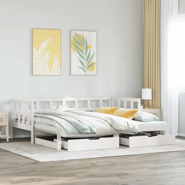 vidaXL Slaapbank met onderschuifbed/lades zonder matras 90x190 cm wit