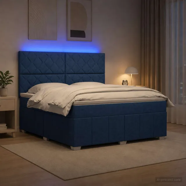 vidaXL LED Boxspring Bed met Matras Blauw 140 x 200 cm Stof