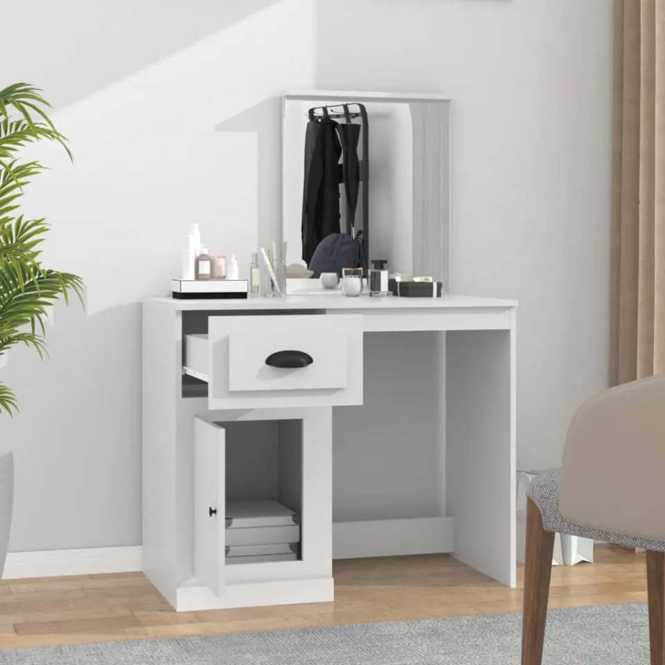 vidaXL Kaptafel met spiegel 90x50x132,5 cm bewerkt hout wit, foto 3