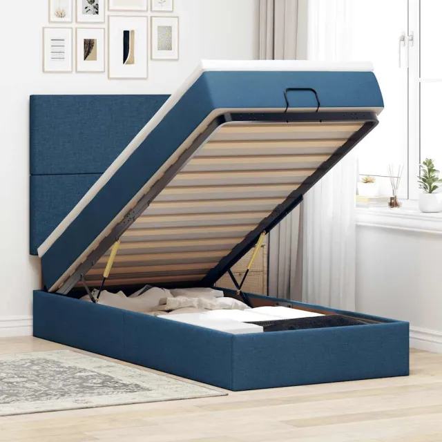 vidaXL Bed met matras 90x200 cm stof blauw