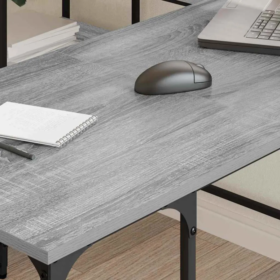vidaXL Bureau 139x139x75 cm bewerkt hout grijs sonoma eikenkleurig, foto 4