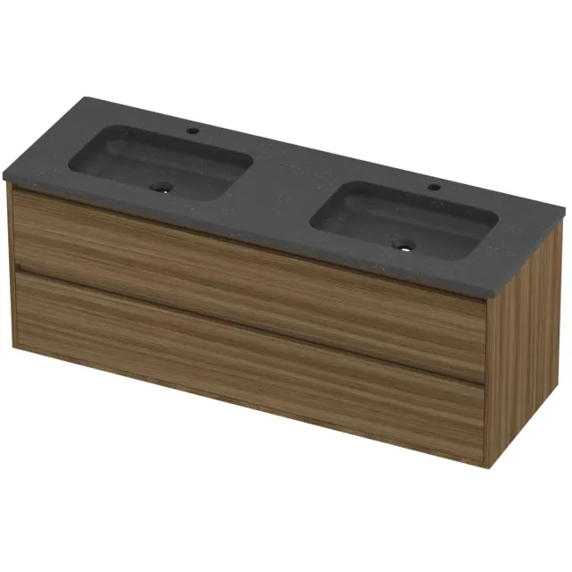 Proline Rollo Badmeubelset Hardsteen Elegant 2 Gaten 140x46x54 cm Blue Stone Caramel Walnut Houtlook