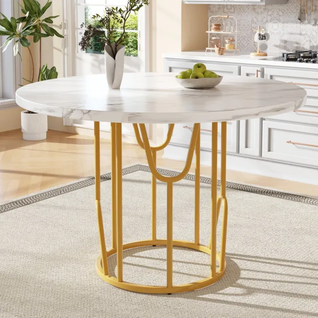 Clruro Eettafel Rond - 80 x 80 x 76 cm - Keukentafel Voor 4-6 Personen - Luxe Ontwerp - MDF En Metaal - Goud
