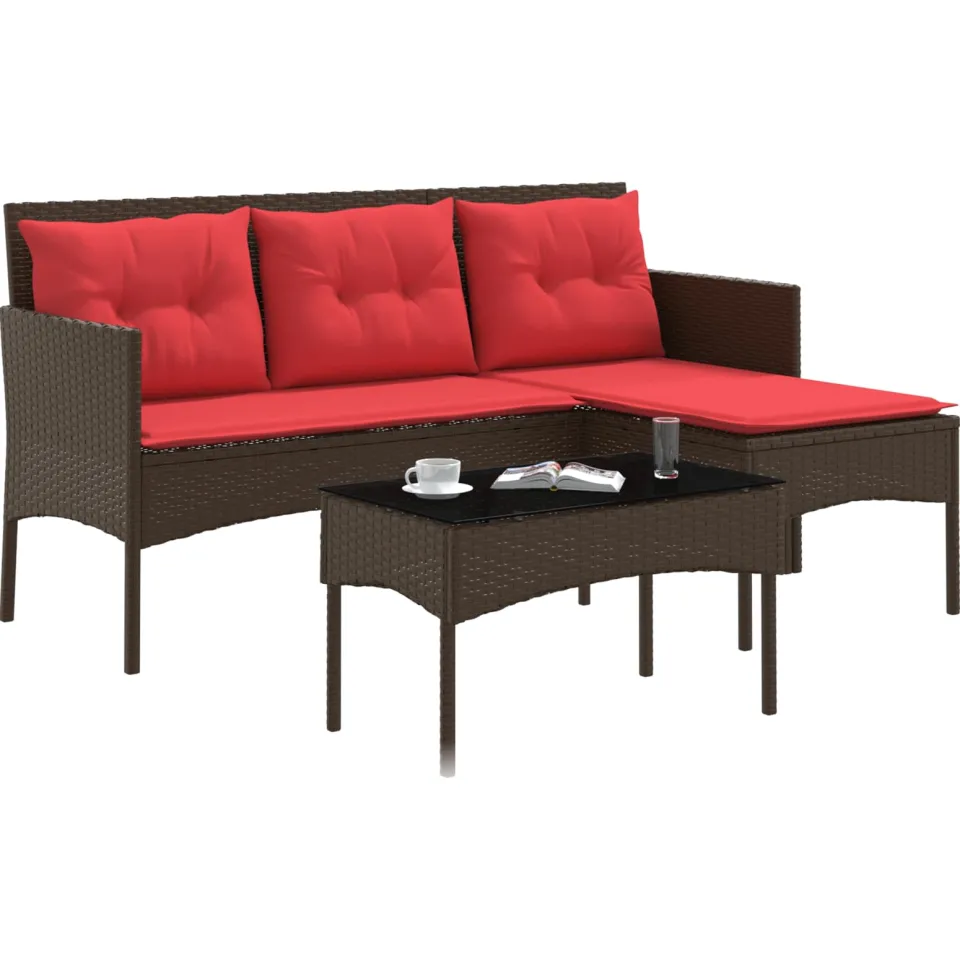 vidaXL Tuinbankenset 2 st Bruin en Rood poly rattan