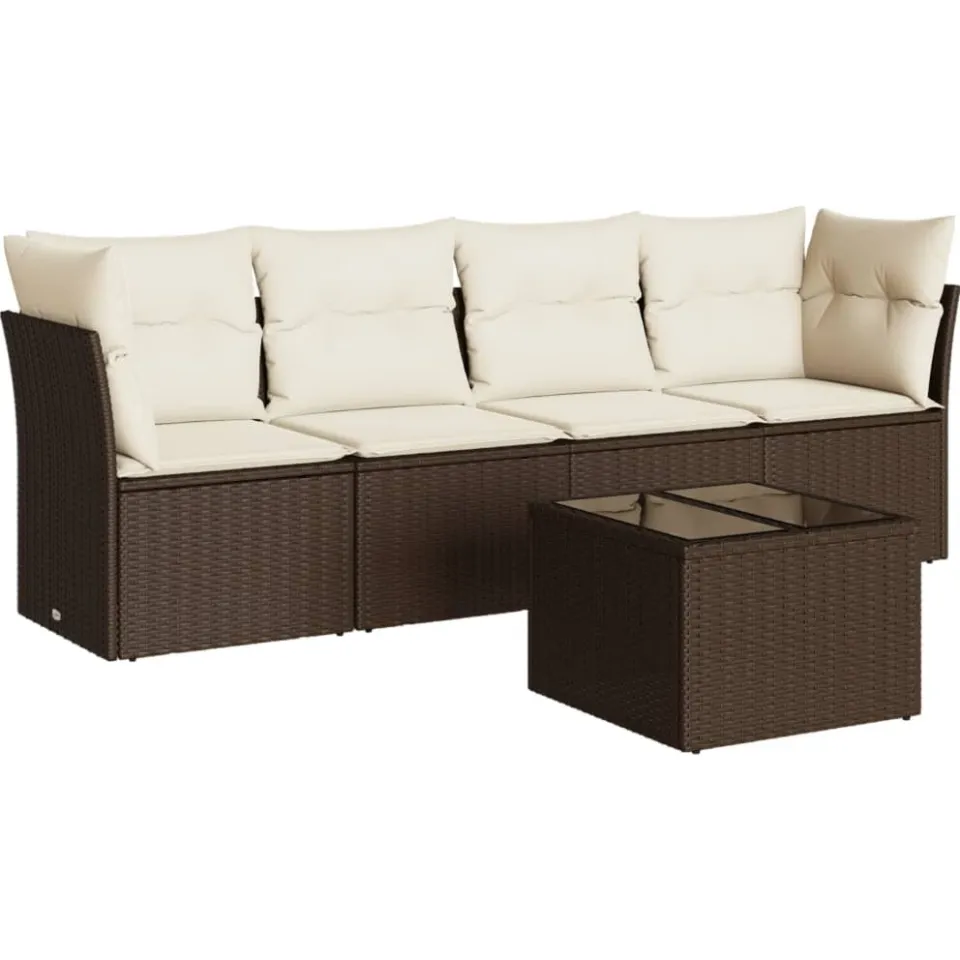 vidaXL 5-delige Loungeset met kussens poly rattan bruin