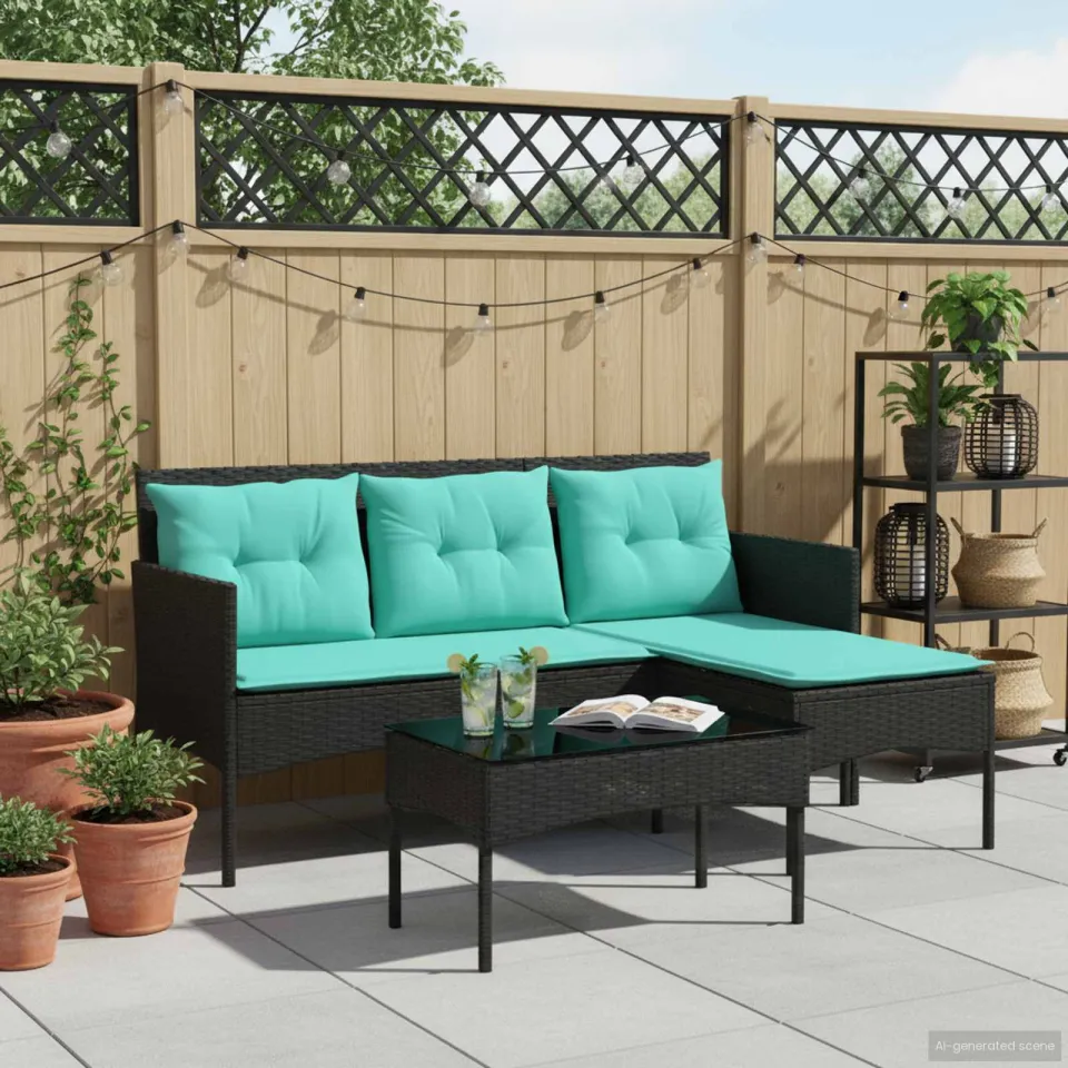 vidaXL Tuinbankenset 2 st poly rattan zwart, foto 3