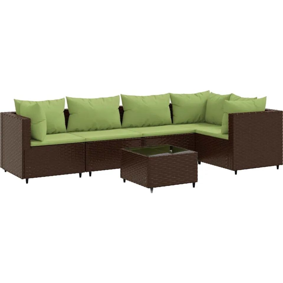 vidaXL 6-delige Loungeset met kussens poly rattan bruin