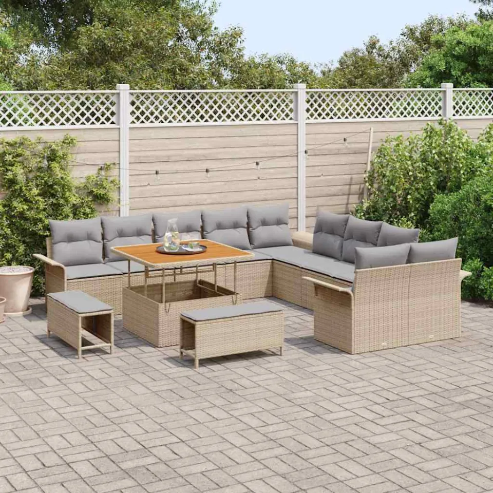 vidaXL Tuinbankenset 13 st Beige poly rattan