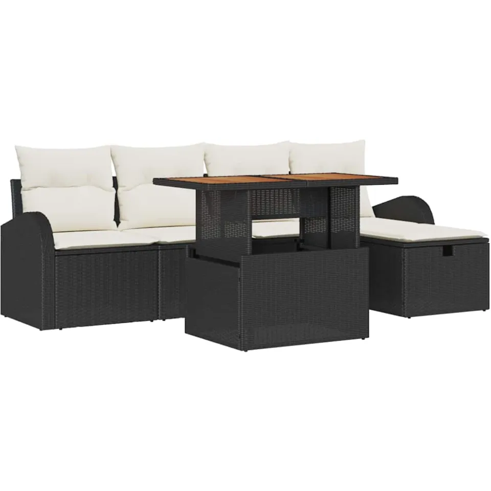 vidaXL Tuinbankenset 6 st Zwart poly rattan