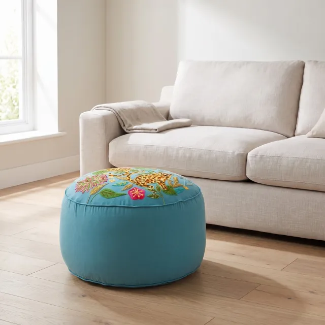 Signes Grimalt Jungle ronde poef turquoise Blauw