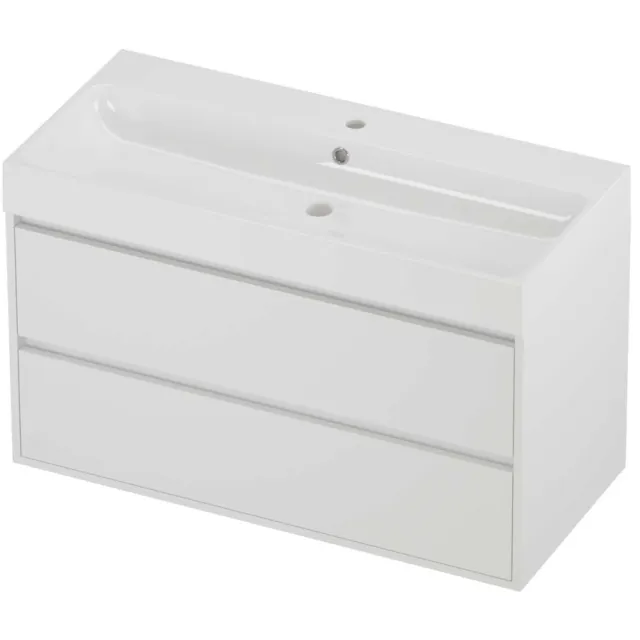 Proline Podium Badmeubelset Polystone Loft 1 Kraangat Greeploos 100x46x62 cm Glans Wit Mat White Mat Wit