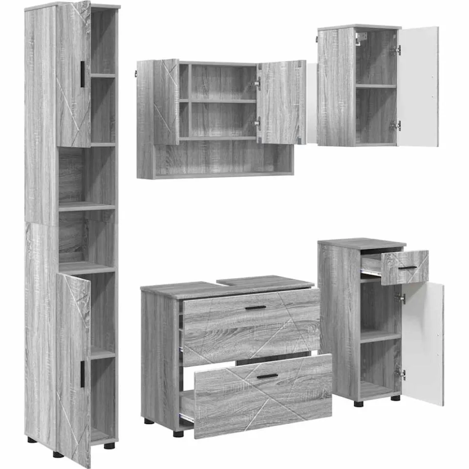 vidaXL Badkamermeubelset 5 st Grijs Sonoma 35 x 30 x 192 cm