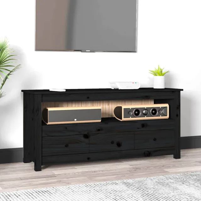 vidaXL Tv-meubel 114x35x52 cm massief grenenhout zwart, foto 2