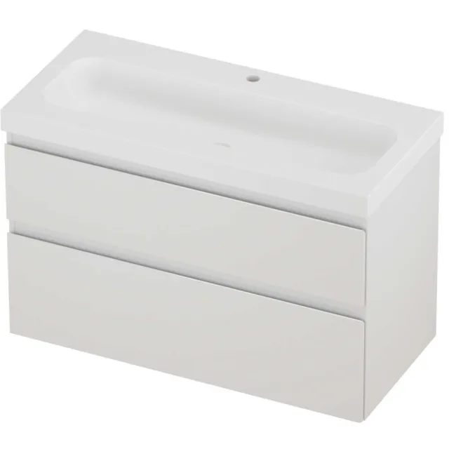 Proline Haga Badmeubelset Polystone Mezza 1 Kraangat Asymmetrisch 100x46x66 cm Mat White Glans Wit