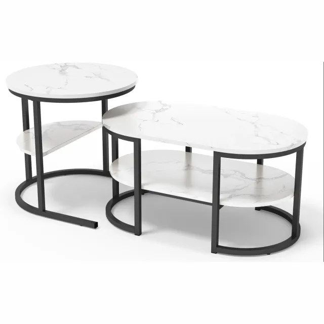 Lamor Salontafel Set - Salontafels - Tafel - Tafels - MDF Tafelblad - 52 x 52 x 51cm - Modern Design - Woonkamer - Zwart - Marmer Zwart Marmer