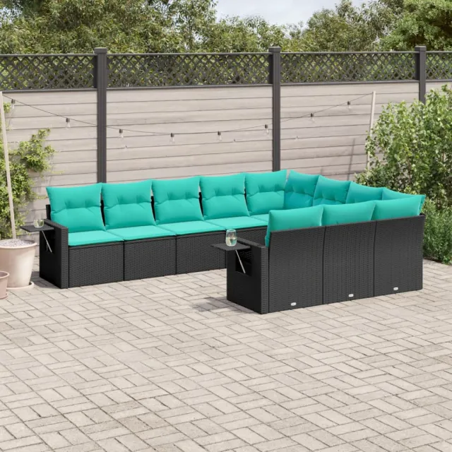 vidaXL 10-delige tuinbankset met kussens van zwart polyrotan, foto 2