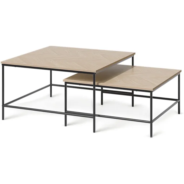 Vicco Salontafel set Ramio, Eiken/Zwart, 80 x 80 cm 2 delen