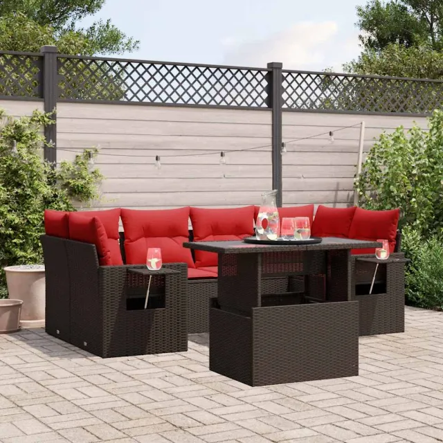 vidaXL 7-delige tuinbankset met kussens, bruin polyrotan, foto 2