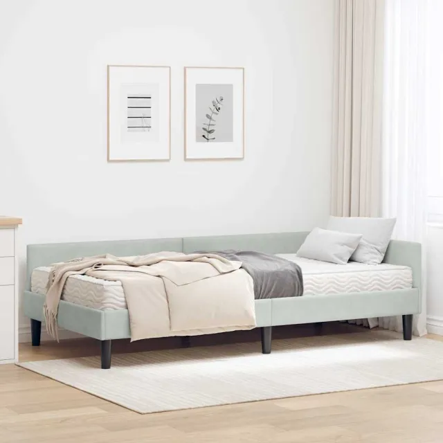 vidaXL Hoekbedframe met Matras 2 st Lichtgrijs 80 x 200 cm Fluweel