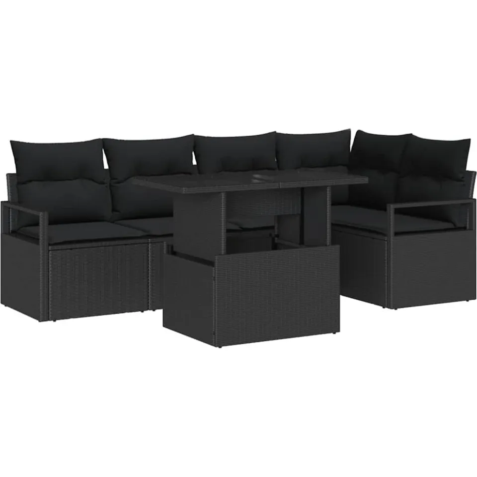 vidaXL Tuin Sofa Set 6 st Zwart Poly riet, foto 4