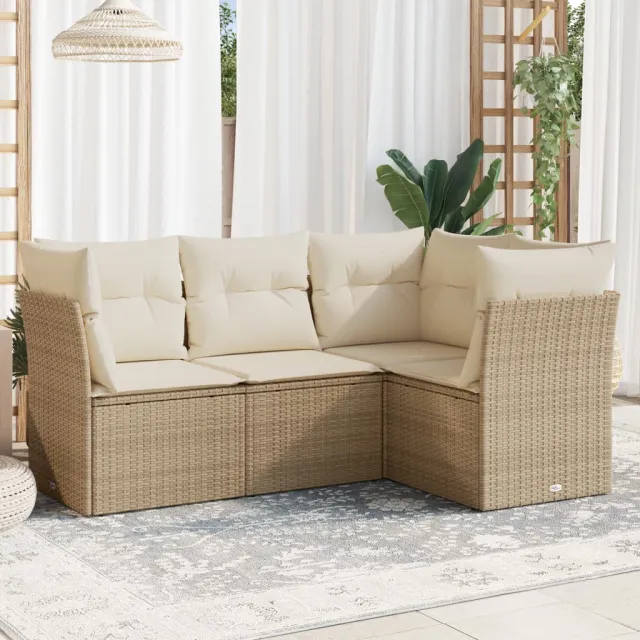 vidaXL 4-delige Loungeset met kussens poly rattan beige, foto 2