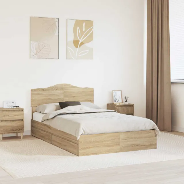 vidaXL Opslag bed met lade Sonoma Eiken 135 x 190 cm Bewerkt hout Bruin