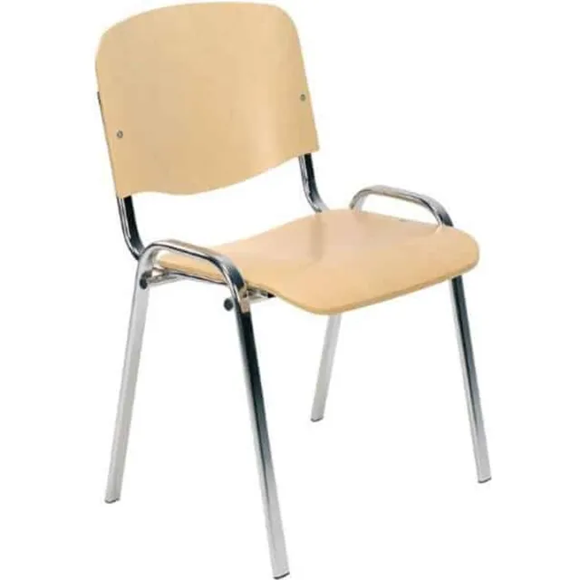 ABC Kantoormeubelen Vergaderstoel of conferentiestoel basic chroom frame zonder armleuningen hout Houtkleur